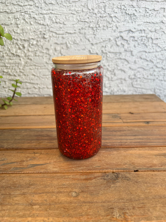16OZ Red Glass Snowglobe Cup