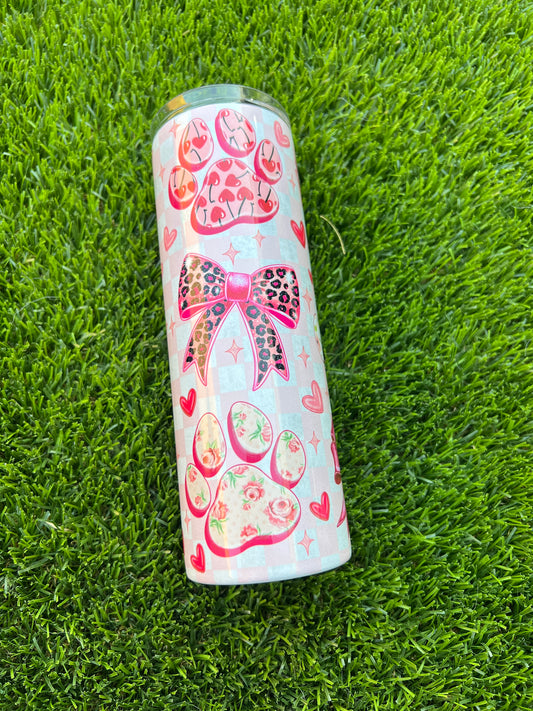 20oz Pink Paw Print Tumbler