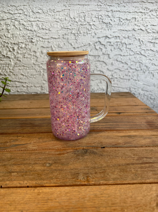 16OZ Light Pink Snowglobe Cup w/ handle